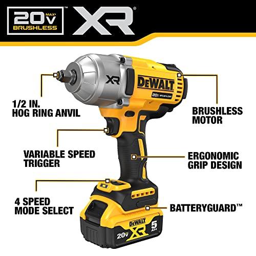 DEWALT　20V　MAX　Wrench　Kit,　20V　With　2&quot;　and　MAX,　Impact　Kit　Includes　Battery,　Hog　(DCF900P1)　Speed,　Cordless　Ring　Charger　4-Mode　Bag