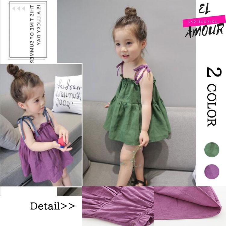 ベストワンピース レディース キャミソール ノースリーブ 春 夏 子供服 キッズ 女の子 100 105 110 3歳 4歳 5歳 肩リボン パープル グリーン 可愛い K All Nets23 El Amour レディースファッション 通販 Yahoo ショッピング