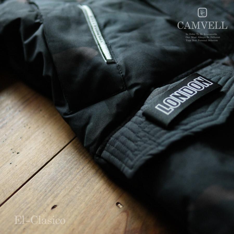 新品*英国ロンドン *CAMVELL キャンベル*ロングダウンコート 迷彩 ブラック 黒 白羽毛90% 防寒 重厚 フード取外し ...