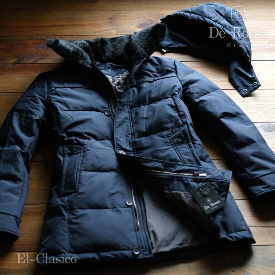 新品*イタリア*De Rosso* フォックスファー 羽毛90% ダウンコート 紺 