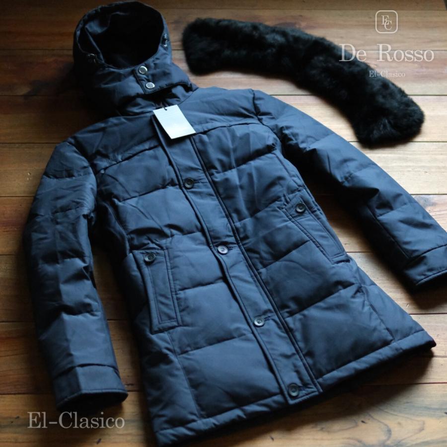 新品*イタリア*De Rosso* フォックスファー 羽毛90% ダウンコート 紺