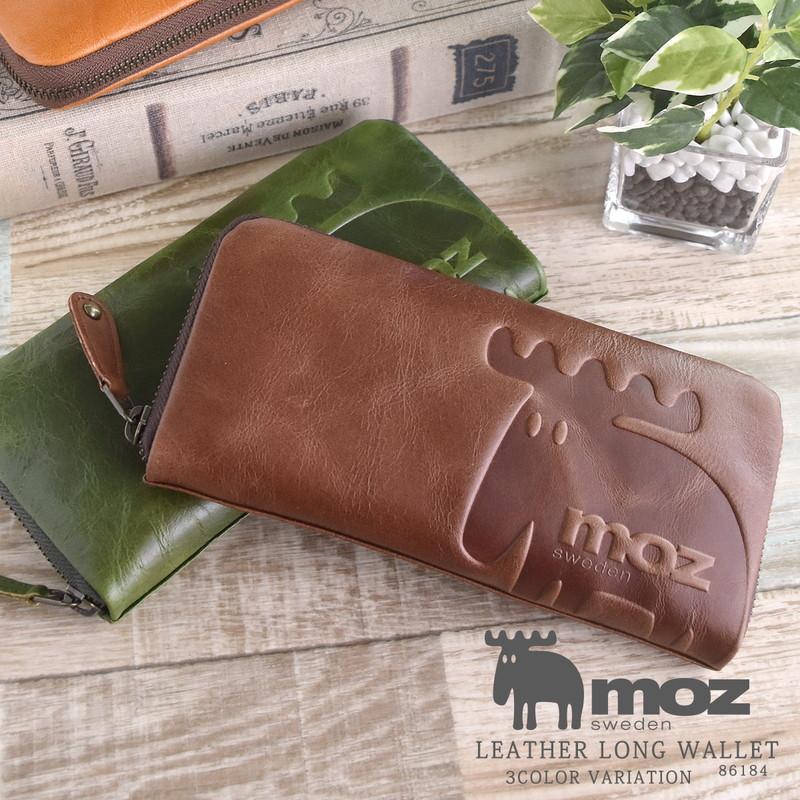 moz（モズ） 長財布 メンズ ラウンドファスナー 本革 大容量 型押し