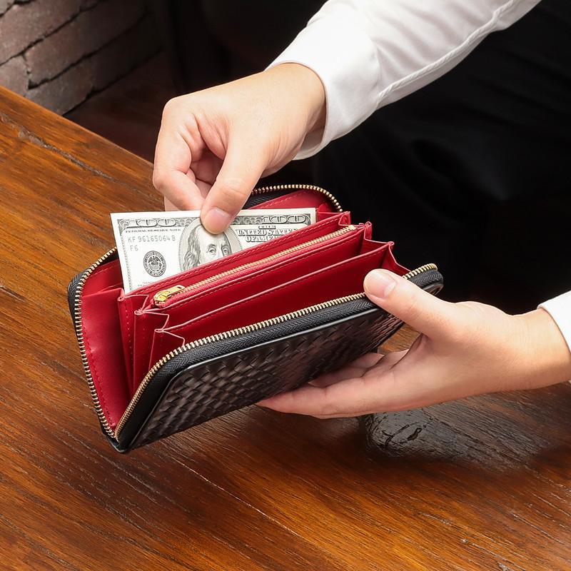 長財布 メンズ 革 牛革 レザー メッシュ ラウンドファスナー 収納