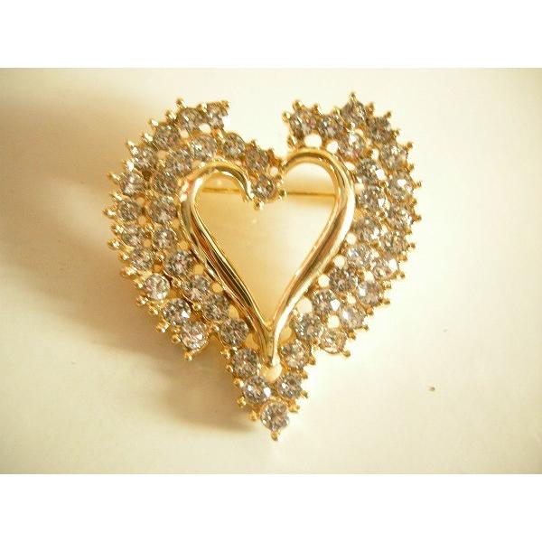 スワロフスキー ゴールドハート ブローチ : el.flamingo - 通販