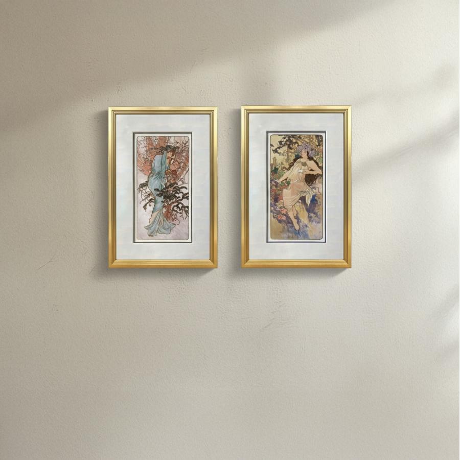 高級額縁付きアルフォンスミュシャALPHONSE　MUCHA　CHOCOLAT Raffinart】アルフォンス・ミュシャ「Winter」［305mm × 445mm