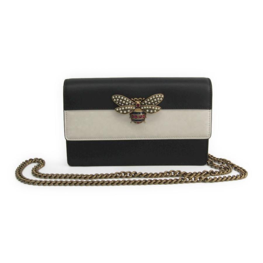 グッチ レディース カーフスキン チェーン ショルダーウォレット ダークネイビー ブラック ホワイト Supersport Tn