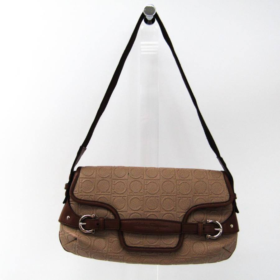 初回特典付 サルヴァトーレ フェラガモ ガンチーニ Au 21 59 レディース Pvc コットン ショルダーバッグ ベージュ ブラウン Web限定 Www Skylanceronline Com