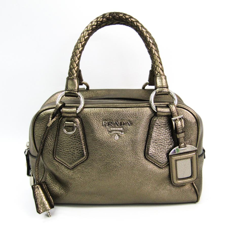 PRADA プラダ レディース レザー ハンドバッグ メタリックブロンズ 