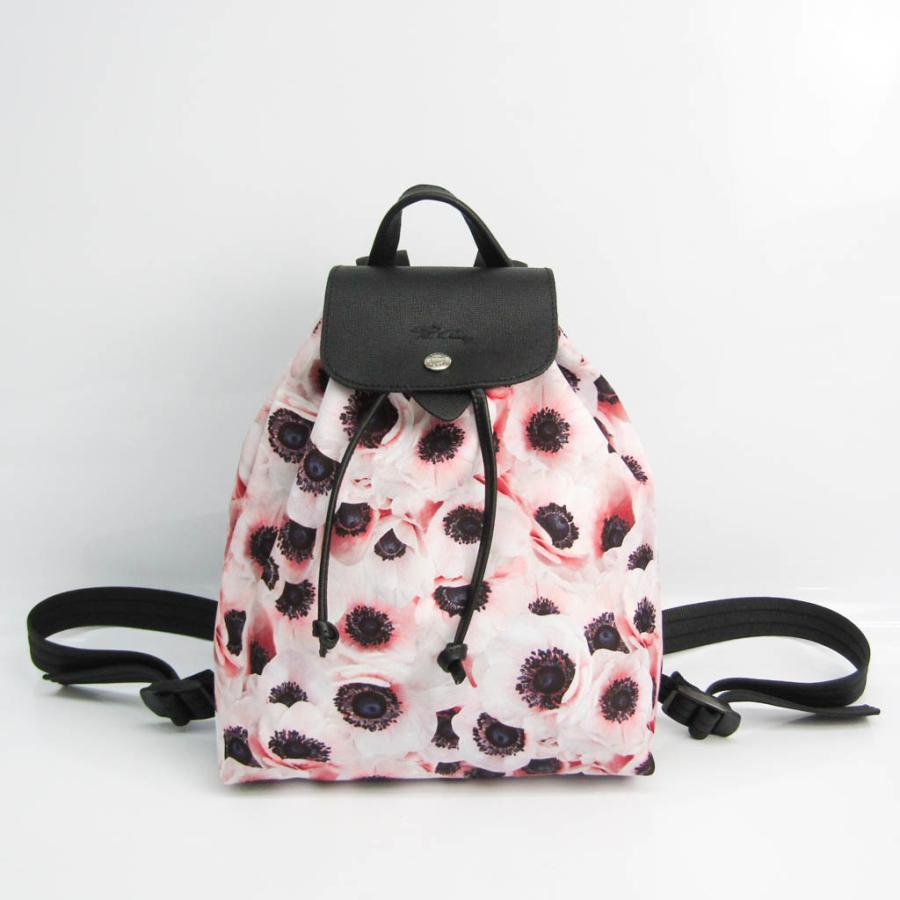 ロンシャン ライトピンク ル プリアージュ Collection Eladyヤフーショップのロンシャン フラワープリント 1609 667 B98 ブラック レザー ナイロン レディース リュックサック ブラック ライトピンク マルチ Eladyヤフーショップ Bf