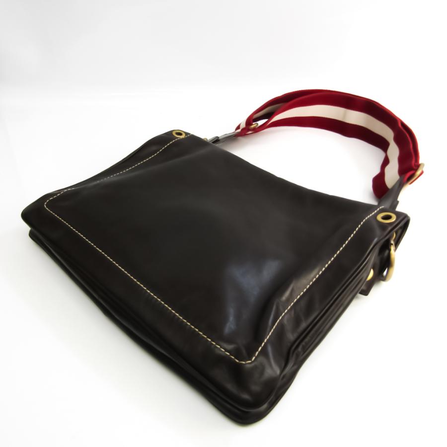 【セール品】 BALLY ダークブラウン レザー ショルダーバッグ バリー Bally バリー TRENSA ユニセックス レザー ショルダーバッグ