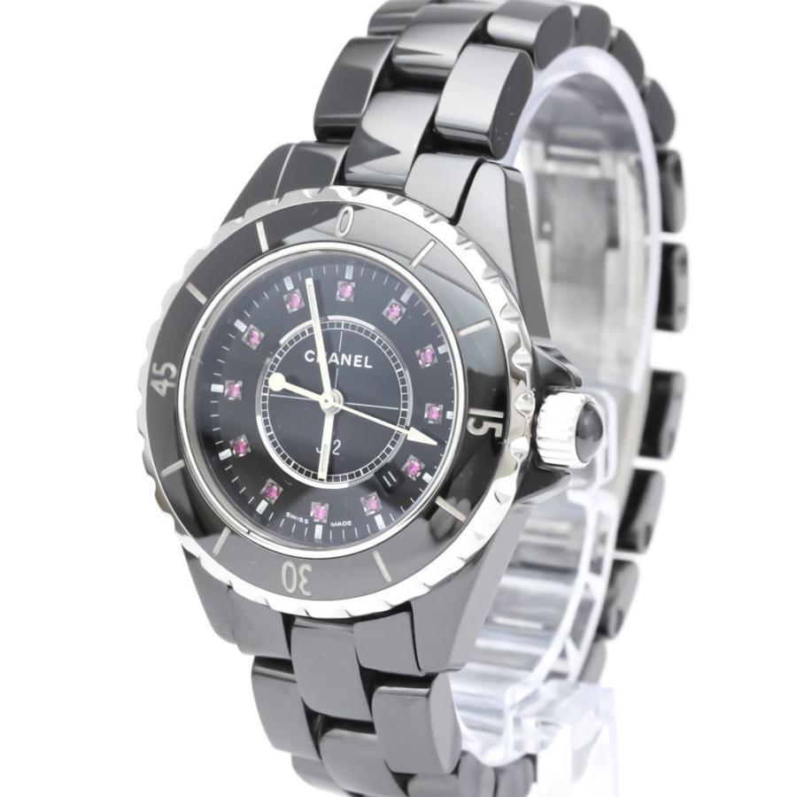 CHANEL J12 ルビー　34mm H1634 美品 CHANEL シャネル J12 H1634 12Pルビー 33ミリ クォーツ ブラック