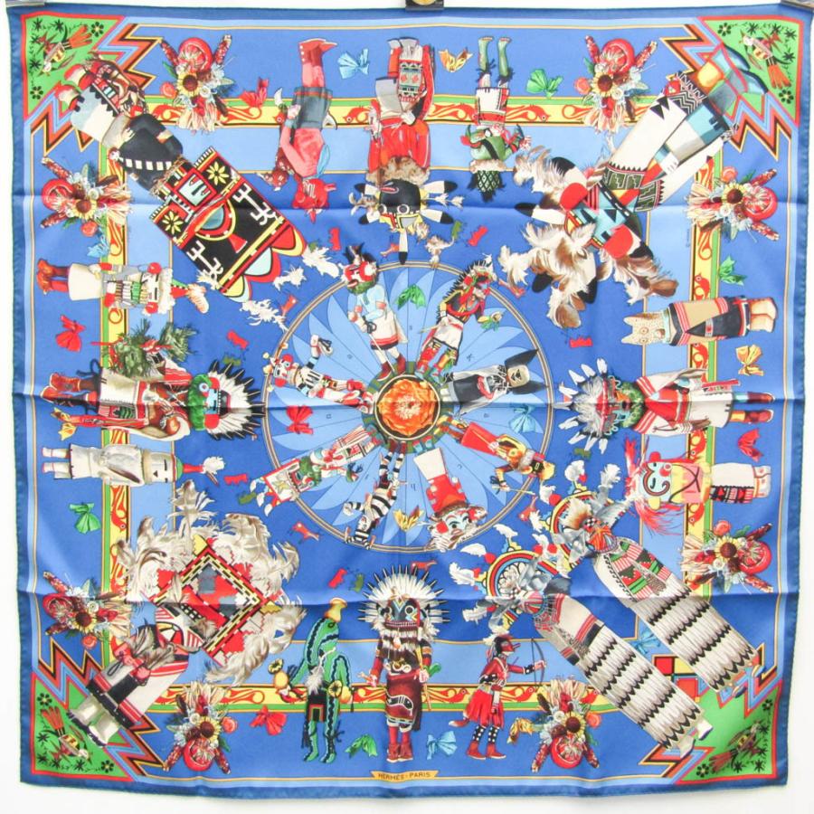 エルメス カレ90 KACHINAS カチナ インディアンの守り神 民族柄 エルメス カレ90 KACHINAS カチナ インディアンの守り神 民族柄