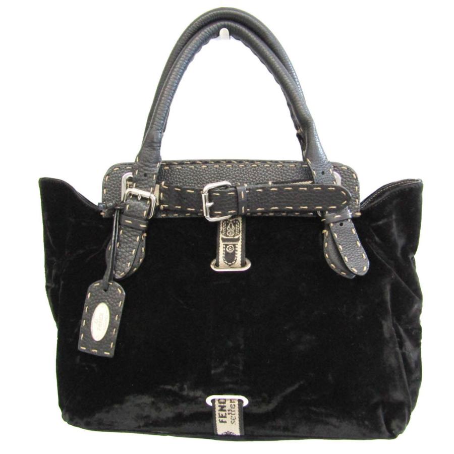 FENDI フェンディ 8BN155 レディース レザー,ベルベット ハンドバッグ 
