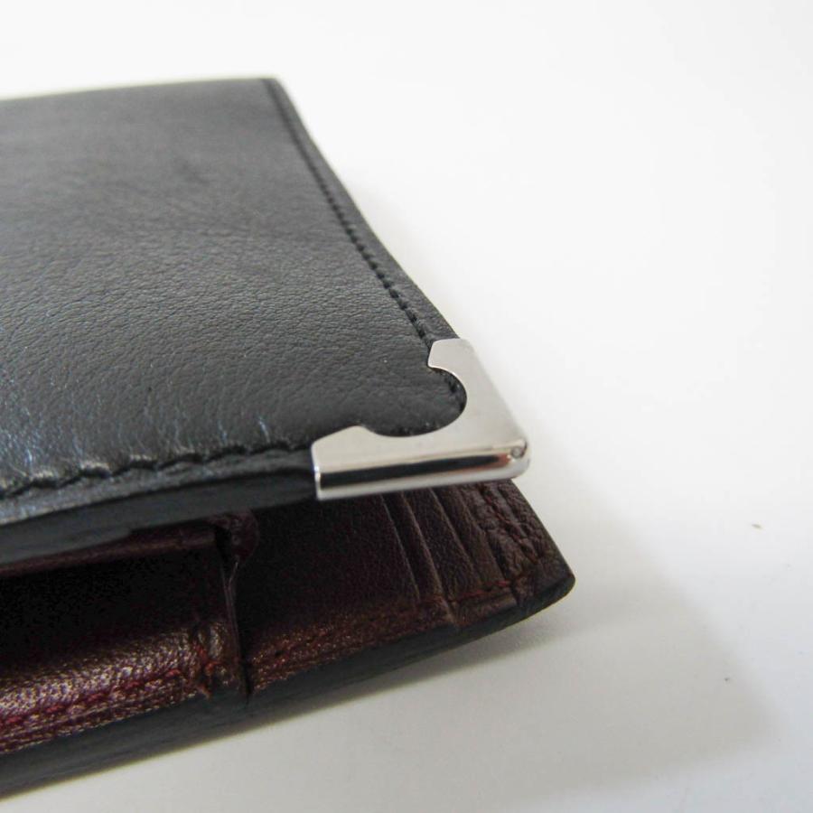 カルティエ カボション 二つ折財布 ブラック ボルドー レザー Cartier Cartier カルティエ カボション L3000595 レザー 財布（二つ折り