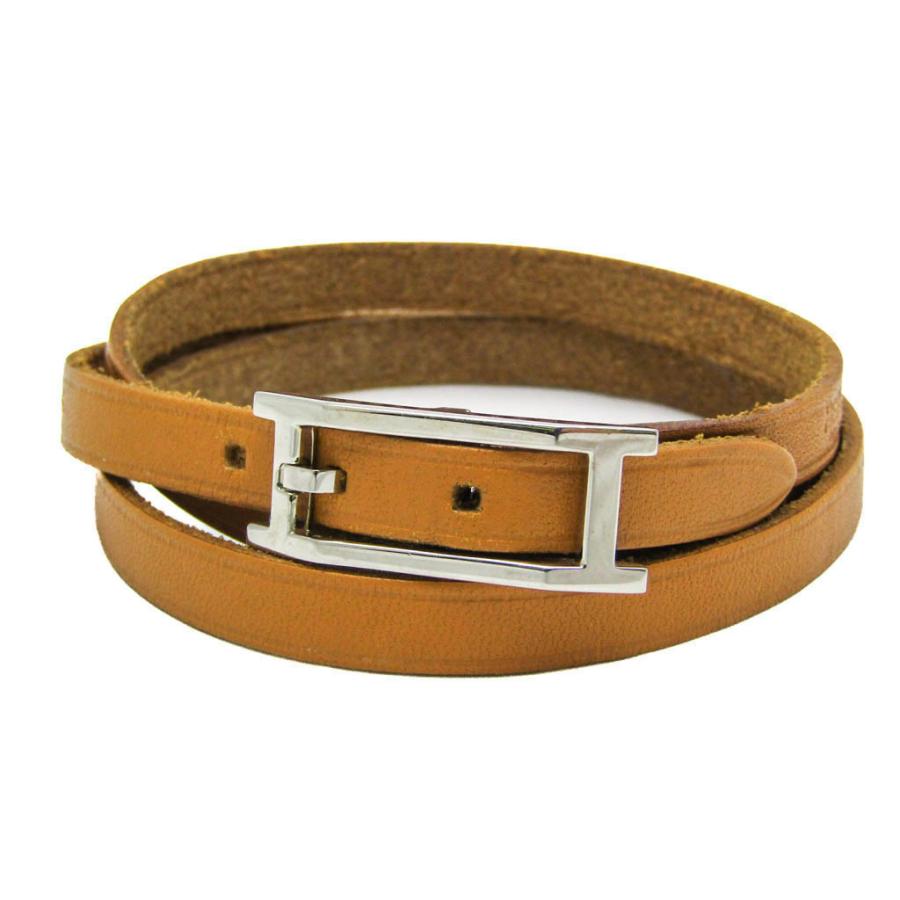 エルメス アピ3 ブレスレット チョーカー レザー メタル ブラウン シルバー HERMES エルメス アピIII チョーカー レザー,メタル バングル