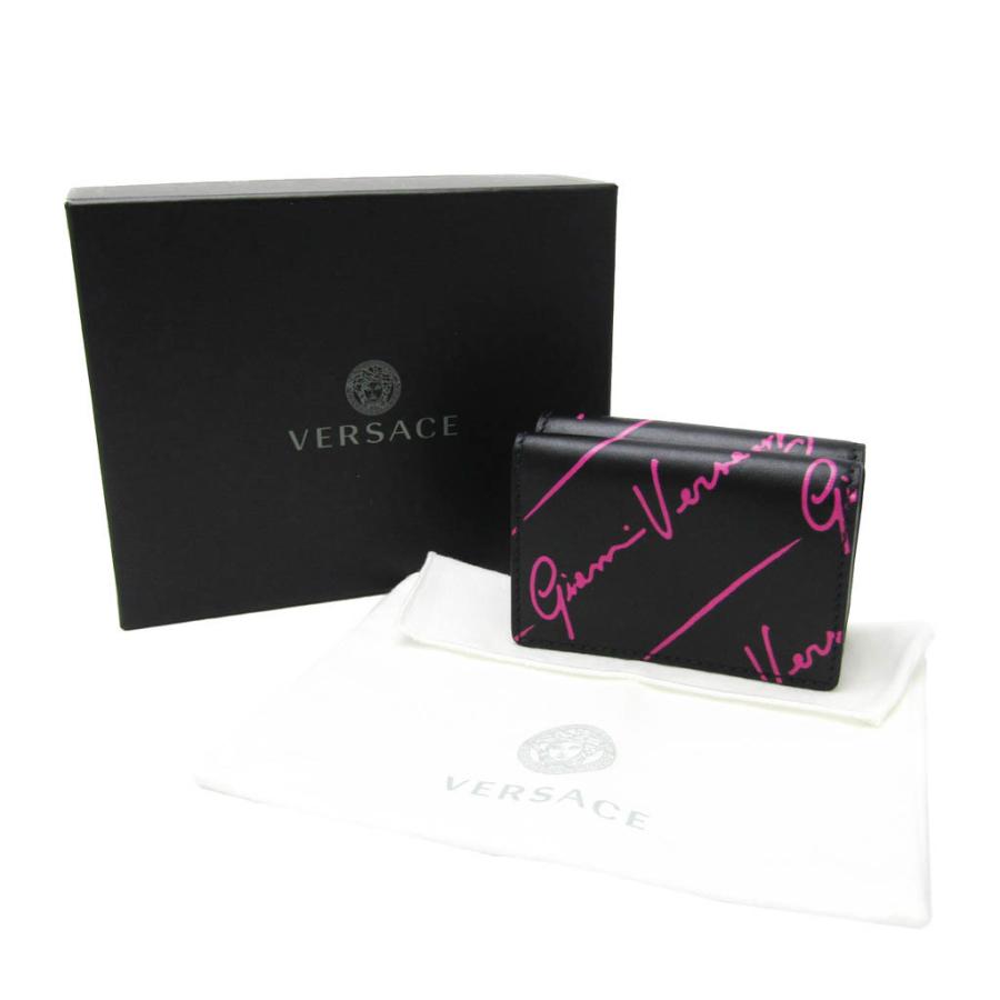 VERSACE 三つ折り財布 ピンク/ブラック　美品　ヴェルサーチ　可愛い ヴェルサーチェ(Versace) 総柄 レディース レザー 財布（三
