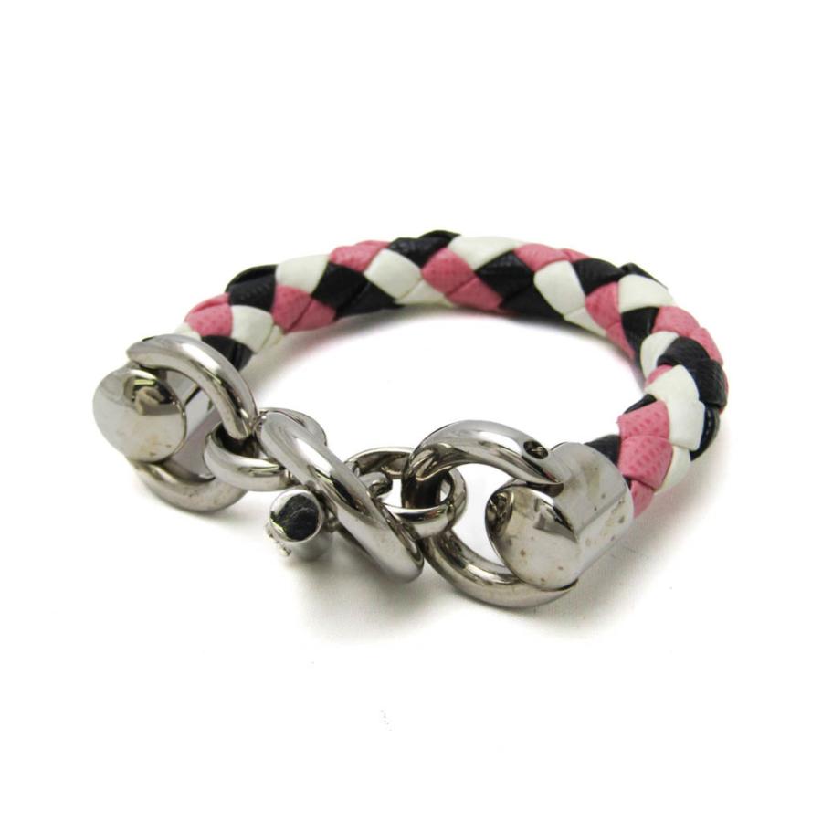 PRADA（プラダ） 編み込み レザー,メタル チャームブレスレット 