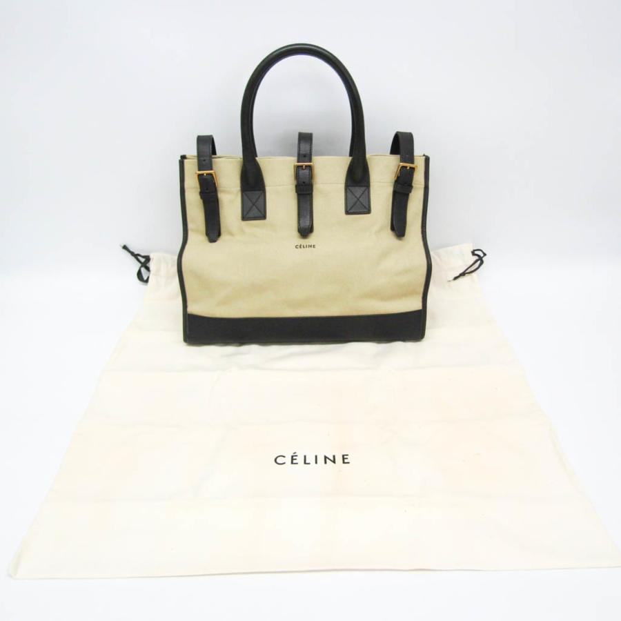 CELINE ハンドバッグ ベージュ ブラック CELINE（セリーヌ） レディース レザー,キャンバス ハンドバッグ