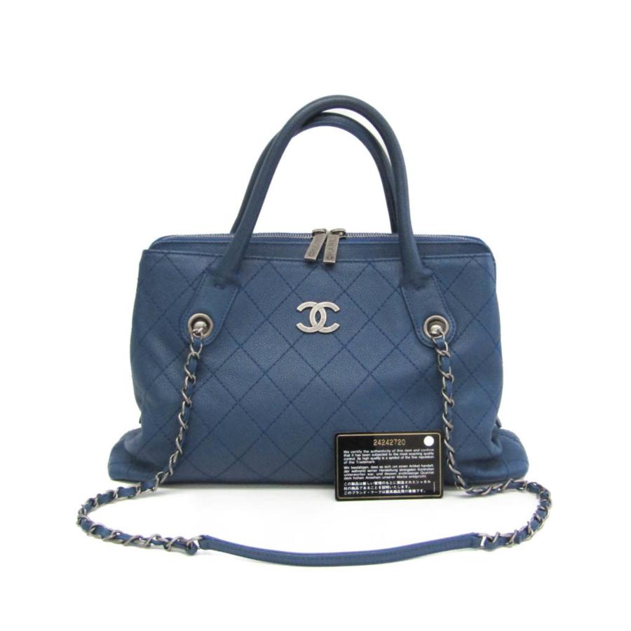 シャネル(Chanel) ワイルドステッチ レディース キャビアスキン ハンドバッグ，ショルダーバッグ ネイビー_1