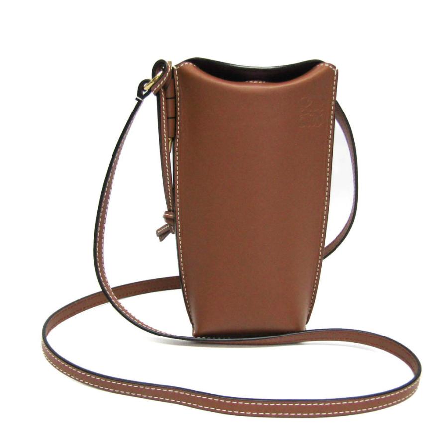 LOEWE ダークブラウン レザー ショルダーバッグ