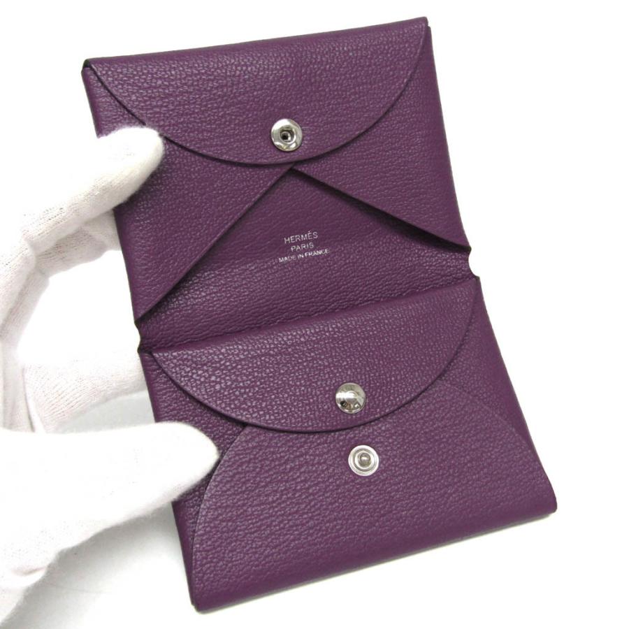 HERMES パープル 名刺入れ　カルヴィ エルメス HERMES カルヴィ C刻 ローズパープル シェーブル レディース