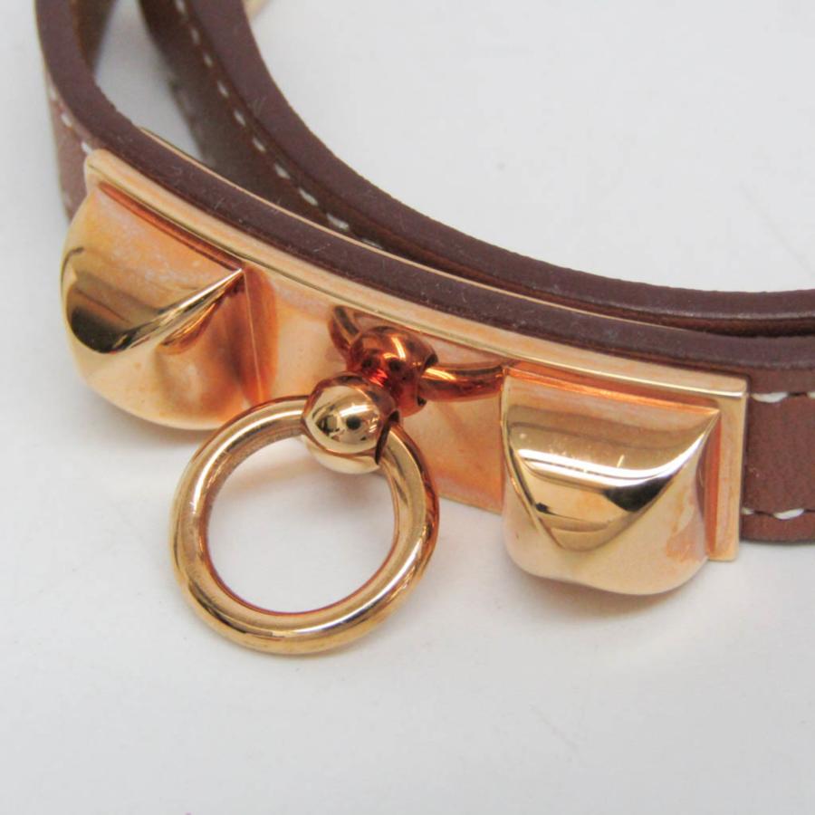 エルメス(Hermes) リヴァル ドゥブルトゥール レザー，メタル ラップブレスレット ピンクゴールド(PG)，ブラウン_3