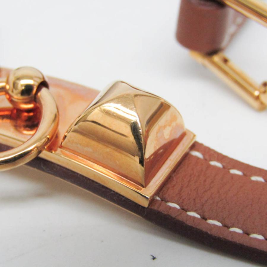 エルメス(Hermes) リヴァル ドゥブルトゥール レザー，メタル ラップブレスレット ピンクゴールド(PG)，ブラウン_4