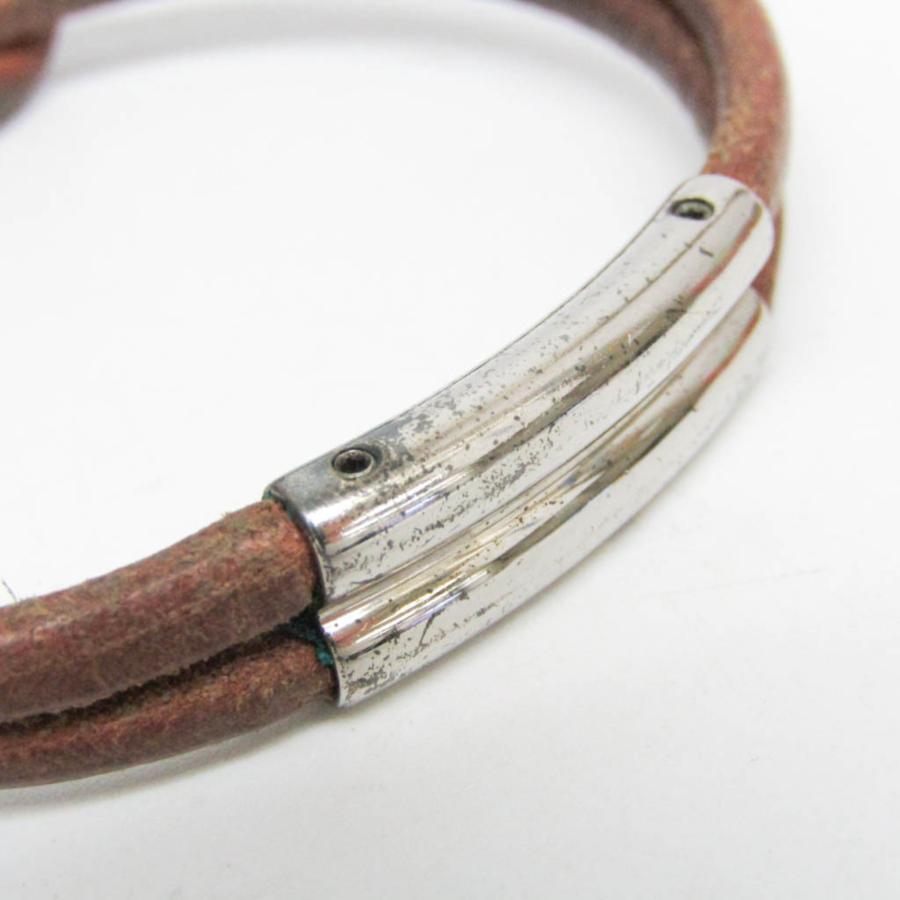 HERMES（エルメス） ヘラクリード レザー,メタル バングル シルバー
