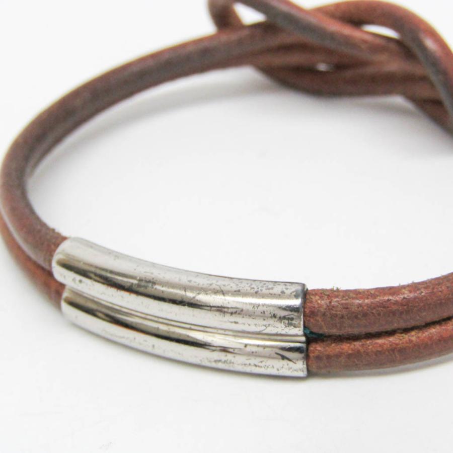 HERMES（エルメス） ヘラクリード レザー,メタル バングル シルバー