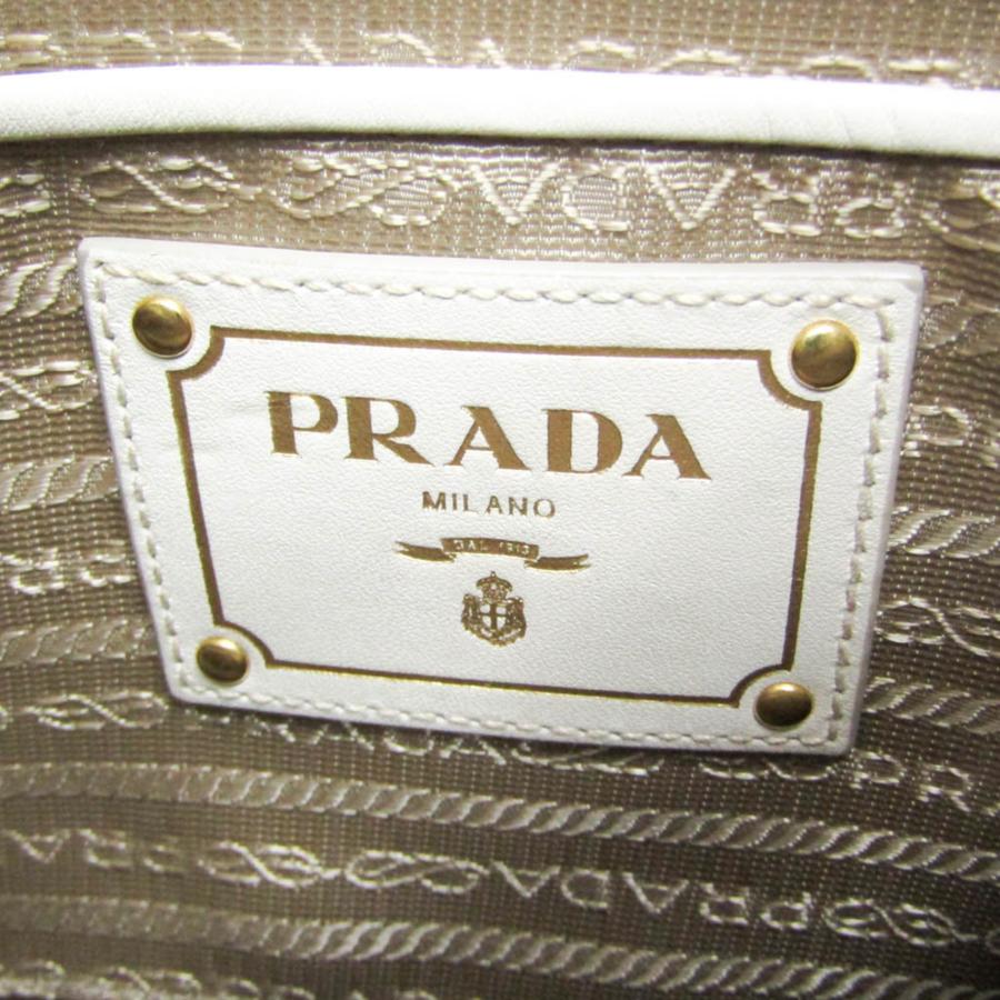 プラダ(Prada) ロゴ ジャガード BT867A レディース キャンバス,レザー ショルダーバッグ ベージュ,オフホワイトの画像