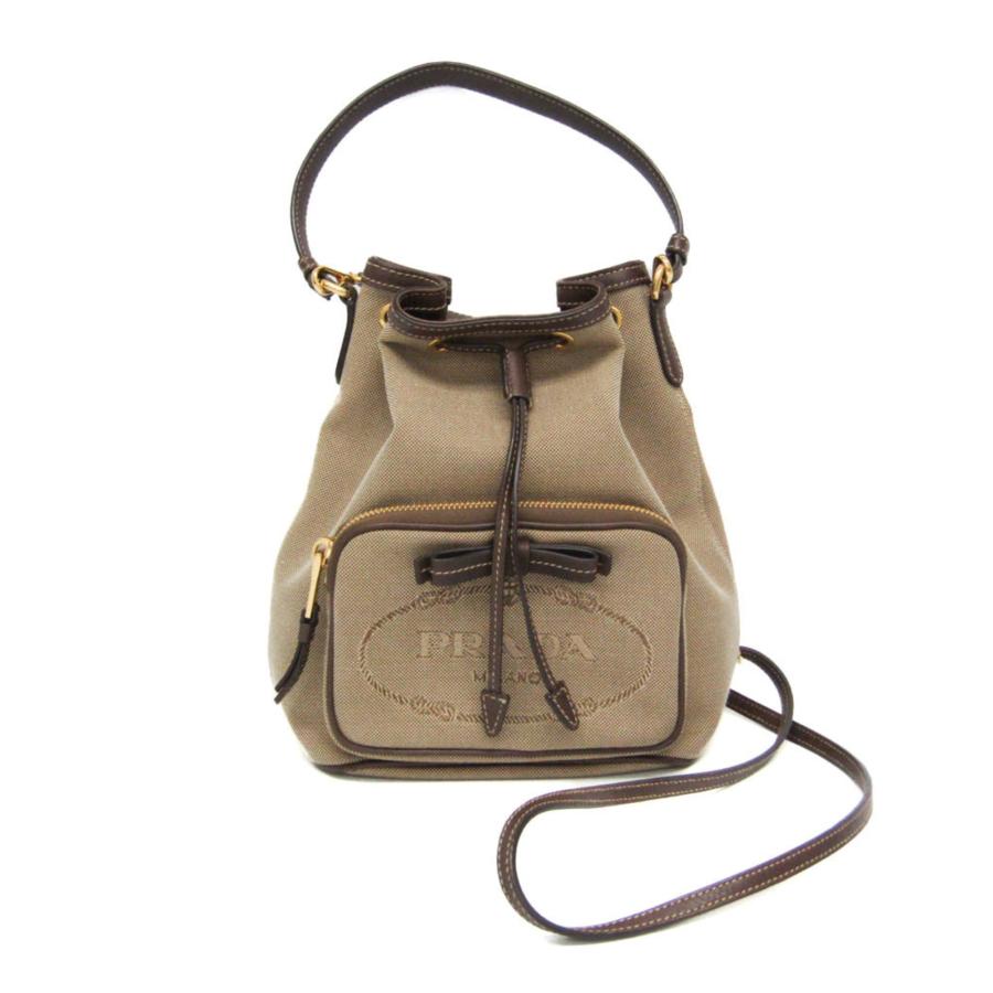 PRADA（プラダ） ロゴジャガード 巾着バッグ レディース レザー,ジャ
