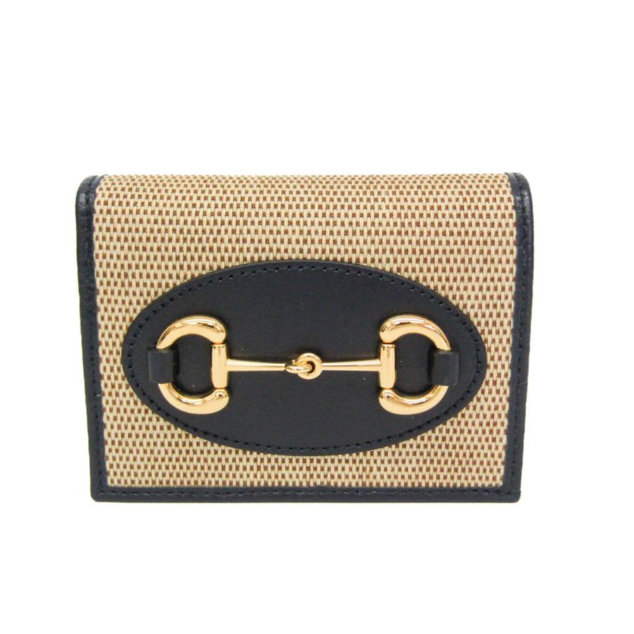 ★3日以内返品可★ 極美品 GUCCI グッチ キャンバス グッチ ホースビット 1955 スモールウォレット 621887 二つ折り財布 ベージュ ブラック レザー キャンバス レディース GUCCI（グッチ） ホースビット 1955 ミニウォレット 621887 レディース