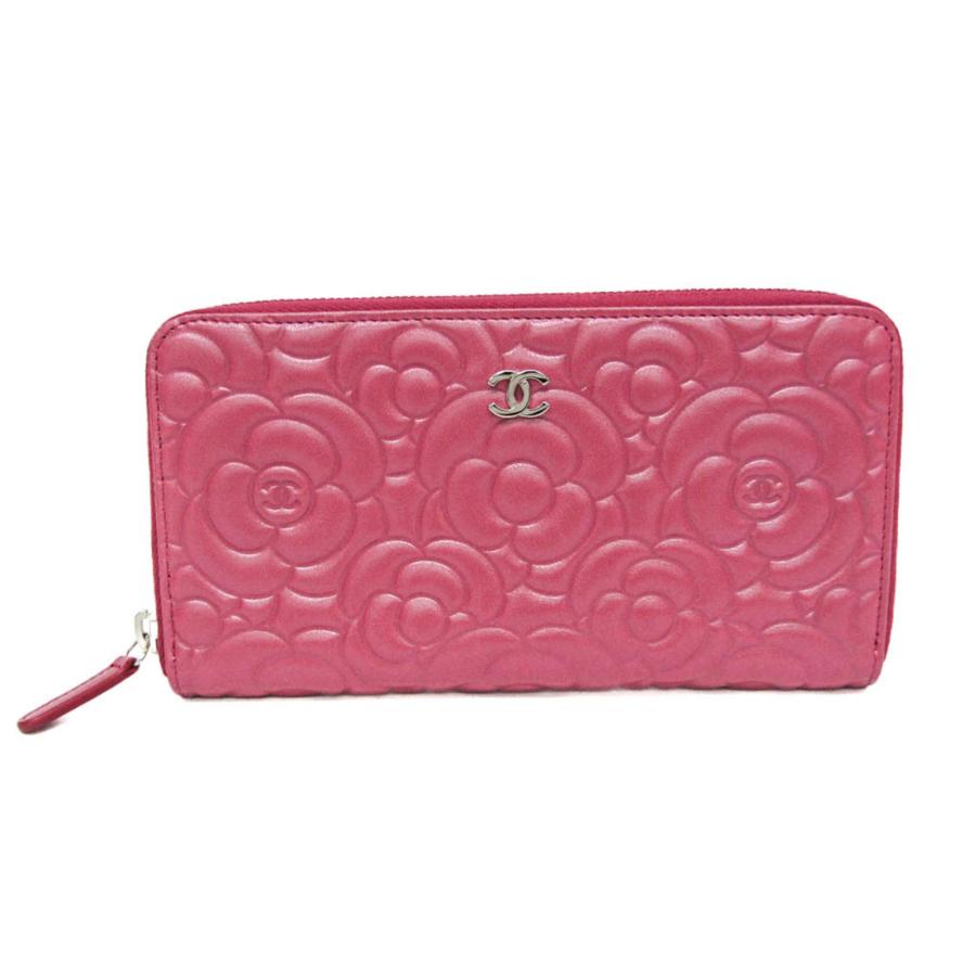 CHANEL ジップウォレット 長財布 カメリア ピンク ラムスキン CHANEL（シャネル） カメリア ラウンドジップ レディース ラムスキン
