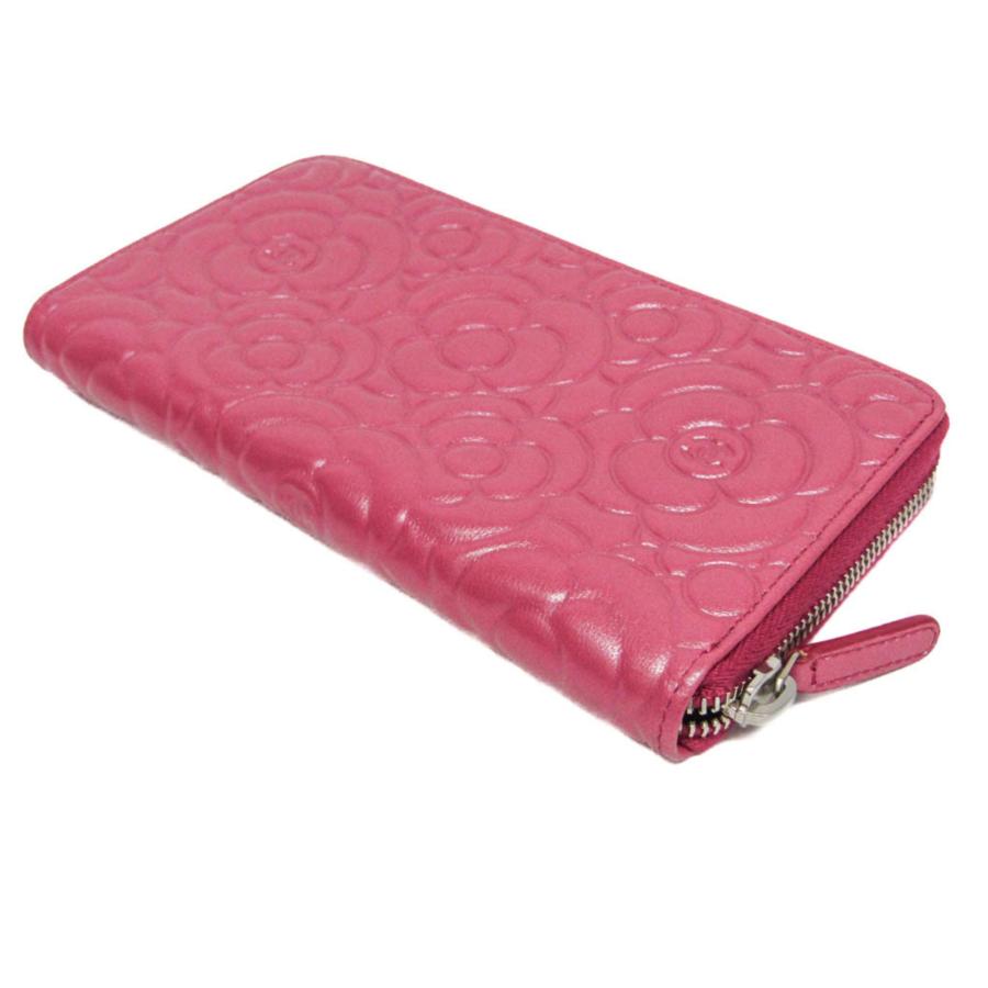 CHANEL ジップウォレット 長財布 カメリア ピンク ラムスキン CHANEL（シャネル） カメリア ラウンドジップ レディース ラムスキン
