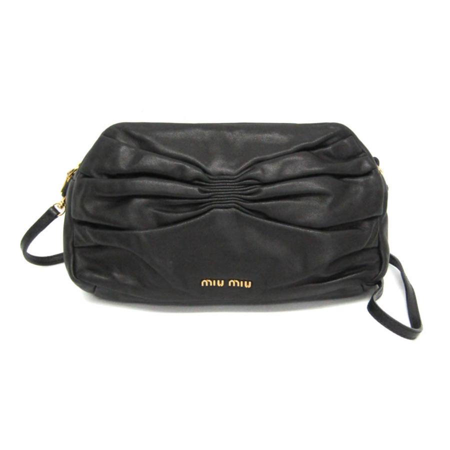 MIU MIU 黒 リボン付きパーティーバッグ miu miu（ミュウミュウ） リボンギャザー レディース レザー
