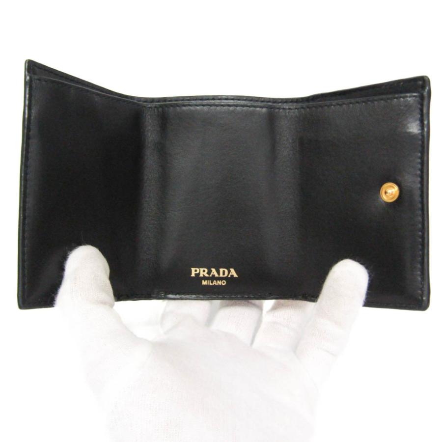 美品✨プラダ 1MH021 三つ折り採寸 ヴィッテロムーブ ブラック 付属品完備 PRADA（プラダ） VITELLO MOVE 1MH021 レディース レザー 財布（三