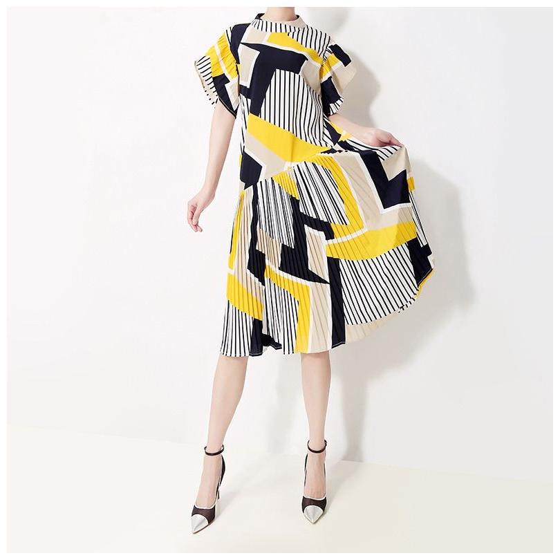 レディース ワンピース プリーツ ティアード カラフルワンピース ひざ丈 フリーサイズ イエロー系 レッド系 4740 1 Elaine Girl 通販 Yahoo ショッピング