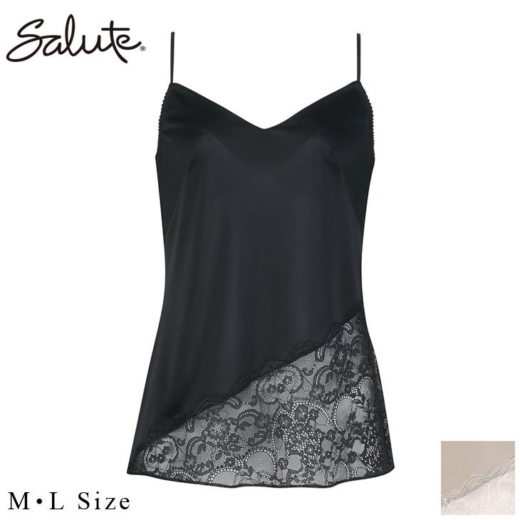 ワコールサルート黒い花柄刺繍キャミソール