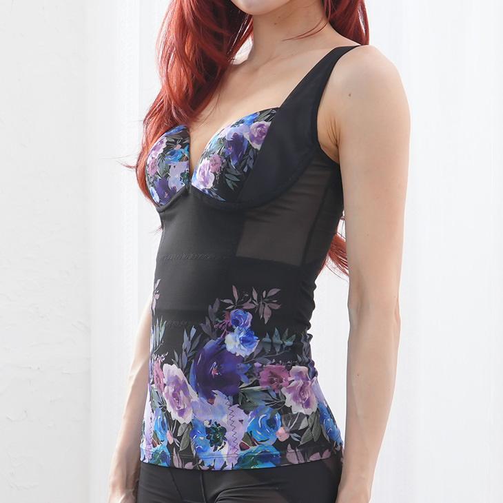 ボディシェイパー ボディスーツ 補正下着 フラワープリント 花柄