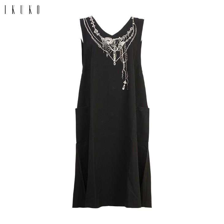 50 Off イクコ Ikuko フロッキープリント 後ろボタン チュニック ワンピース ポケット付き Cm095v Supersport Tn