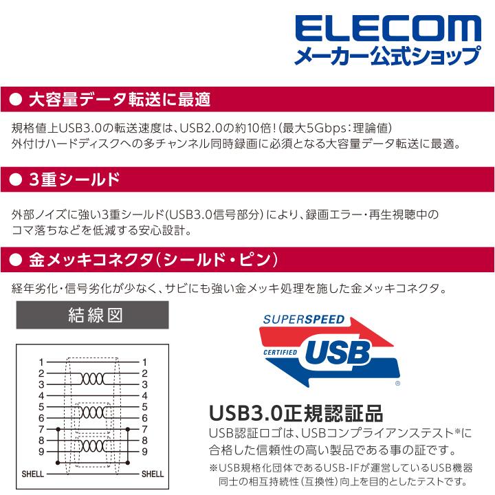 人気アイテム エレコム ELECOM DH-AB3N20BK ブラック USB3.0ケーブル 2m