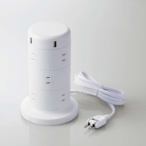 ELECOM（エレコム） 電源タップ タワー型12口タップ2m コードタップ