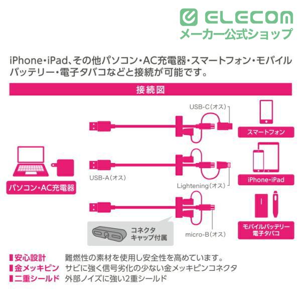 エレコム 3in1スマートフォン用 USBケーブル スマートフォン用USBケーブル 3in1 microUSB+Type-C+Lightning 1.2m ホワイト MPA-AMBLCAD12WH | ELECOM | 06
