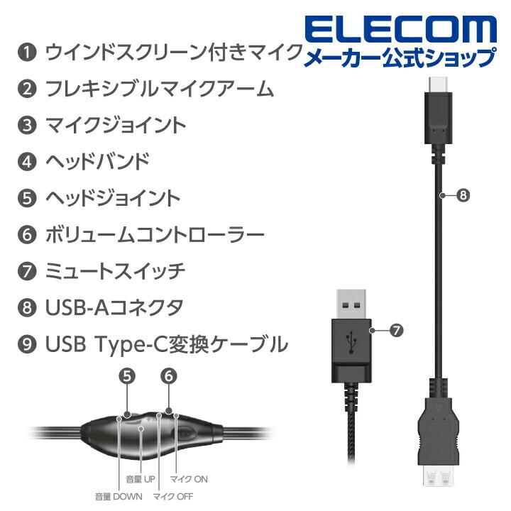 ELECOM（エレコム） 有線ヘッドセット Type-C変換付き 両耳
