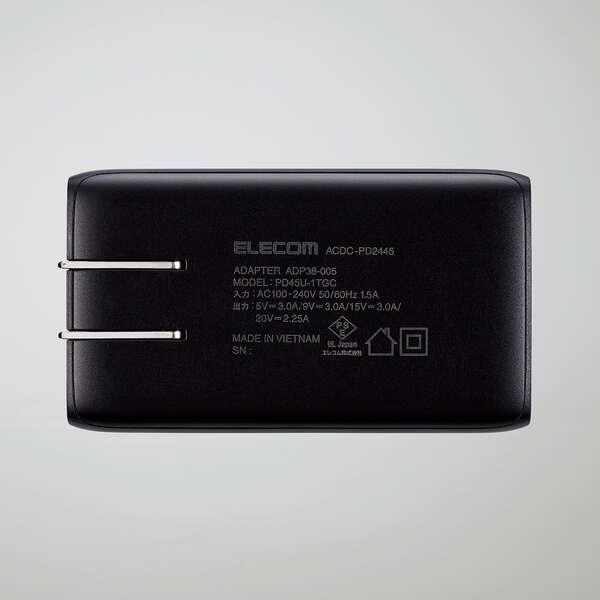 エレコム ノートPC 用 ACアダプター USB Power Delivery 45W 薄型AC充電器 type-C × 1ポート ノート ブラック┃ACDC-PD2445BK｜elecom｜05