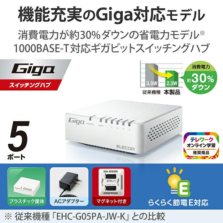 エレコム Giga対応 スイッチングハブ 5ポートスイッチ プラ筐体 / ACアダプター 磁石付き プラスチック筐体 5ポート プラスチック(ホワイト)┃EHC-G05PA4-JW｜elecom｜08