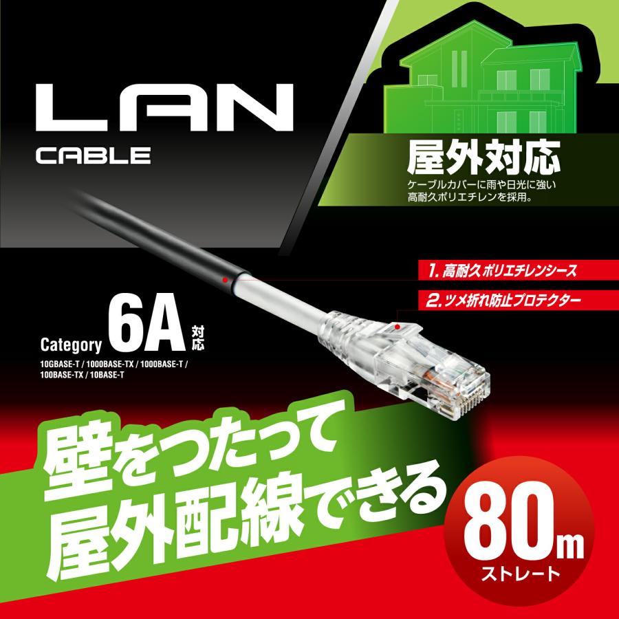 ELECOM（エレコム） Cat6A対応 LANケーブル 屋外対応 80m ランケーブル