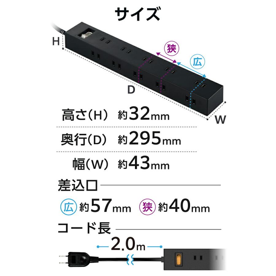 エレコム 電源タップ 10個口 一括 スイッチ 付き上面5口+側面5口 タップ 雷ガードタップ マグネット ホコリ防止シャッター付き ブラック 2m┃ECT-1520BK｜elecom｜09