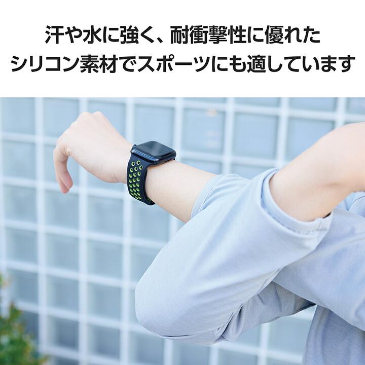 エレコム Apple Watch 49 45 44 42mm 用 シリコンバンド アクテイブ アップルウォッチ バンド シリコン ブラック×グリーン┃AW-45BDSCNBK2｜elecom｜05