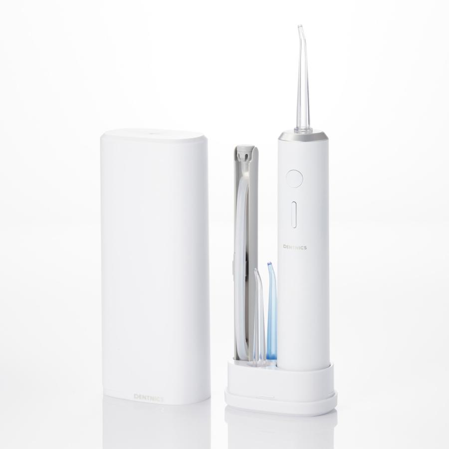 エレコム デンタルウォッシャー DENTNICS 旅行出張 ポータブル モバイル 外出 持ち運び タンクレス ワイヤレス充電 IPX7 メモリー機能搭載 ホワイト HC-JF01WHの画像